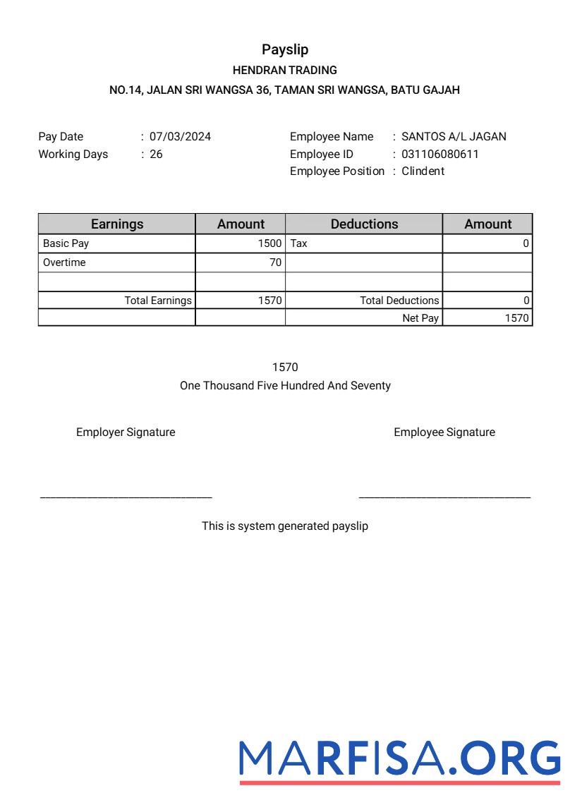 Realistic Hendran Tranding building company payslip real example